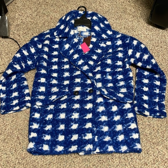Active USA double breasted boucle print fluffy coat - Picture 1 of 10